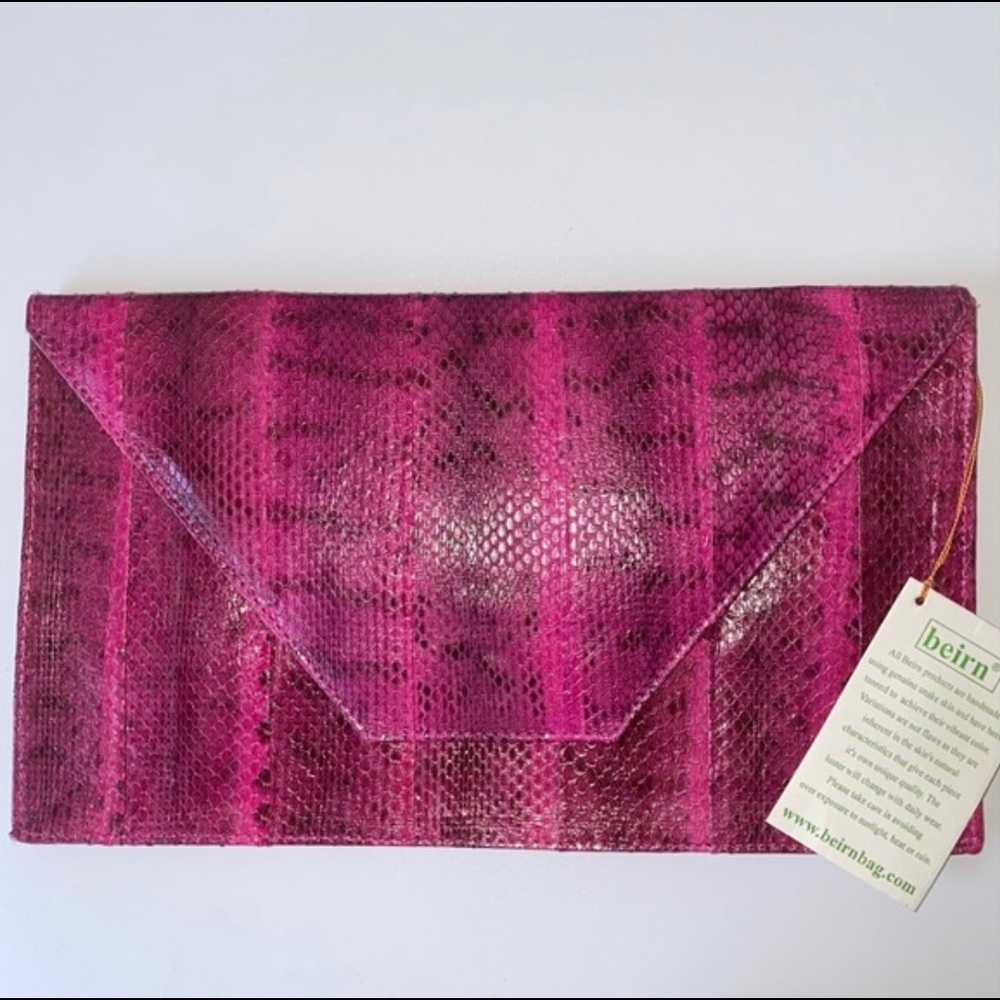 BRAND NEW Beirn Pink Snakeskin Envelope Clutch